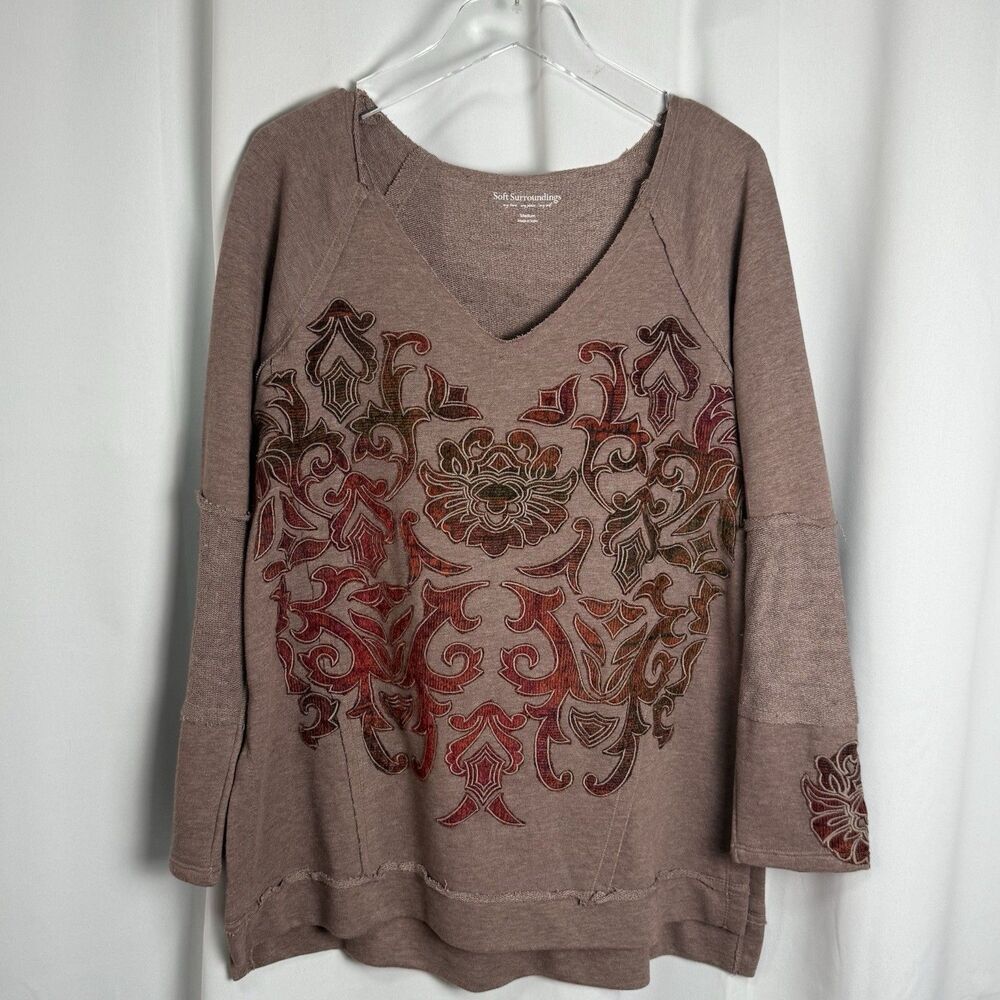 Soft Surrounds Renaissance Velvet Appliqué Tunic Sweatshirt Sz Medium